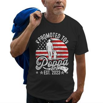 Patriotic Promoted To Poppa Est 2023 American Flag Gift For Mens Old Men T-shirt | Mazezy