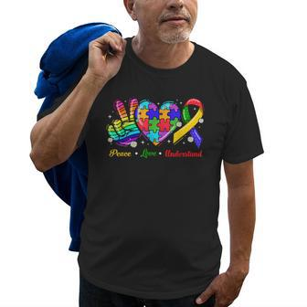 Peace Love Autism Awareness Autism Kids Mom Dad Old Men T-shirt | Mazezy