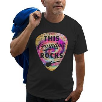Personalized This Grandpa Rocks Fun Tie Dye Guitar Pick Gift For Mens Old Men T-shirt | Mazezy