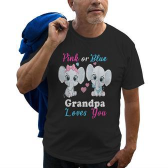 Pink Or Blue Grandpa Loves You Elephants Baby Gender Reveal Gift For Mens Old Men T-shirt | Mazezy