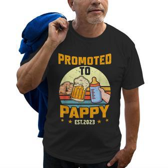 Promoted To Pappy 2023 First Time Daddy 2023 Retro New Pappy Old Men T-shirt | Mazezy