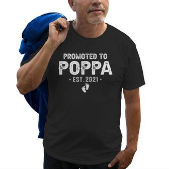 Promoted To Poppa Est2021 Pregnancy Baby Gift New Poppa Old Men T-shirt | Mazezy