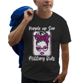 Purple Up Day For Military Kids Messy Bun Military Month Old Men T-shirt | Mazezy
