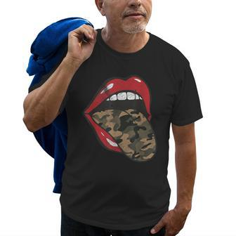 Red Lips Camo Tongue Camouflage Military Trendy Grunge Funny Old Men T-shirt | Mazezy