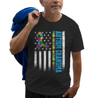 Retro American Flag Autism Grandma Awareness Autistic Old Men T-shirt | Mazezy