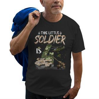 This Little Soldier Is 4 Military Birthday 4Th Camo Bday Old Men T-shirt | Mazezy