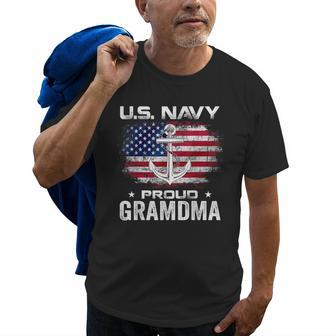 Us Navy Proud Grandma With American Flag Gift Veteran Old Men T-shirt | Mazezy