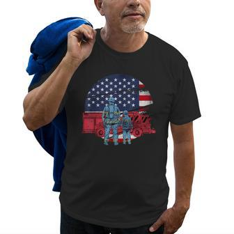 Vintage Firetruck American Flag Firetruck Lover 4Th Of July Old Men T-shirt | Mazezy