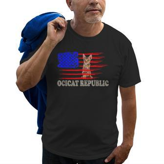 Vintage Retro Country Cat Ocicat Republic Flag Old Men T-shirt | Mazezy
