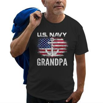 Vintage Us Navy With American Flag For Grandpa Gift Old Men T-shirt | Mazezy