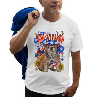 4Th Of July English Bulldog Mom Dad Patriotic American Flag Old Men T-shirt | Mazezy