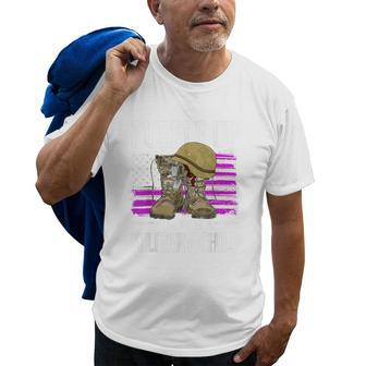 April Purple Up Month Of Military Child Boots American Flag Old Men T-shirt | Mazezy