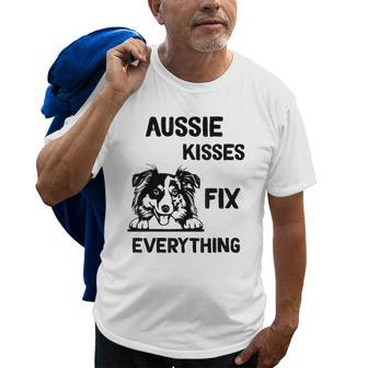 Aussie Kisses Fix Everything Dad Australian Shepherd Old Men T-shirt | Mazezy