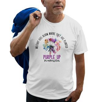 Floral Purple Up For Military Kids Month Military Child Old Men T-shirt | Mazezy