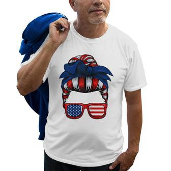 Messy Bun American Flag 4Th Of July Patriotic Mom Gift For Womens Old Men T-shirt