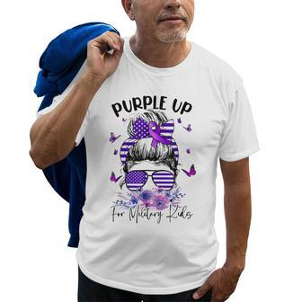 Purple Up For Military Kids Child Month Messy Bun Floral Old Men T-shirt | Mazezy