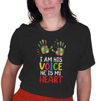 Autism Awareness Mom Dad I Am His Voice Hes My Heart Old Women T-shirt | Mazezy