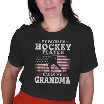 My Favorite Hockey Player Calls Me Grandma Usa Flag Mother Old Women T-shirt | Mazezy