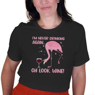 Flamingo Pink Bird Wine Drinking Old Women T-shirt | Mazezy