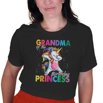 Grandma Of The Birthday Princess Girl Dabbing Unicorn Theme Old Women T-shirt | Mazezy