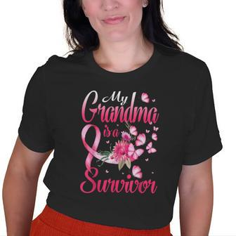 My Grandma Is A Survivor Butterfly Breast Cancer Awareness Old Women T-shirt | Mazezy