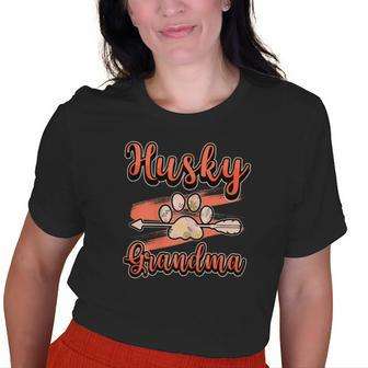 Husky Grandma Fur Mom Parent Love Dogs Paw Old Women T-shirt | Mazezy