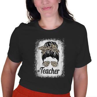 Lunch Lady Messy Bun Leopard Teacher Womens Old Women T-shirt | Mazezy