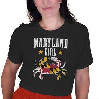 Maryland Girl Blue Crab Vintage Maryland Flag Pride Old Women T-shirt | Mazezy