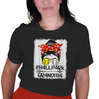 Messy Bun Hair Ballpark Grandma Softball Baseball Mother Day Old Women T-shirt | Mazezy