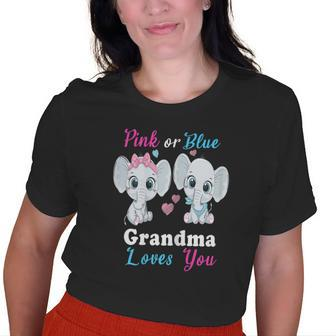 Pink Or Blue Grandma Loves You Elephants Baby Gender Reveal Old Women T-shirt | Mazezy
