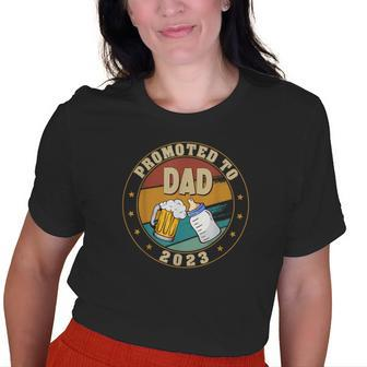 Promoted To Dad 2023 Mom Baby Pregnancy Announcement Father Old Women T-shirt | Mazezy