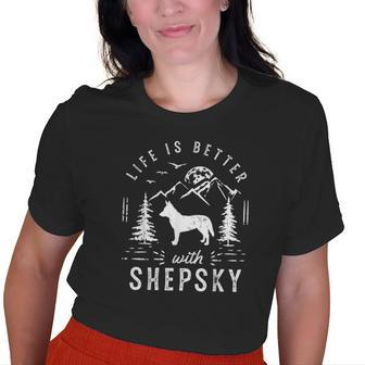 Shepsky Life Better Mom Dad Dog Old Women T-shirt Graphic Print Casual Unisex Tee