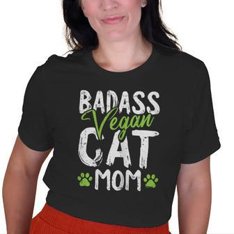 Vegan Cat Mom Mothersday Badass Mama Paw Print Kitten Lover Old Women T-shirt | Mazezy