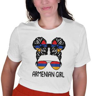 Armenian Girl Messy Hair Armenia Pride Patriotic Womens Kids Old Women T-shirt | Mazezy