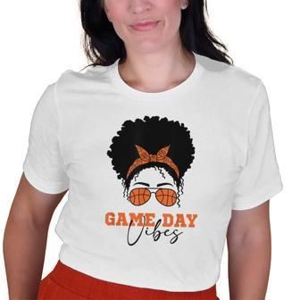 Womens Basketball Game Day Vibes Mom Hair Glasses Ball For Women Old Women T-shirt | Mazezy
