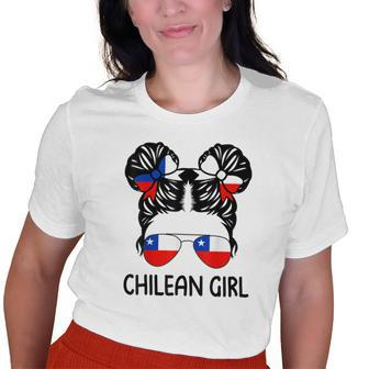 Chilean Girl Messy Hair Chile Pride Patriotic Womens Kids Old Women T-shirt | Mazezy