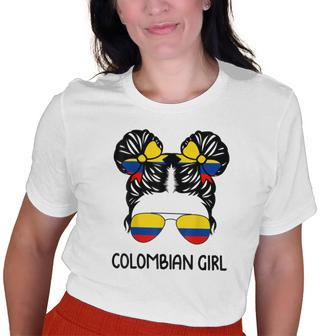 Colombian Girl Messy Hair Patriotic Colombia Pride Womens Old Women T-shirt | Mazezy