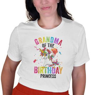 Grandma Of The Birthday Princess Dabbing Unicorn Girl Old Women T-shirt | Mazezy
