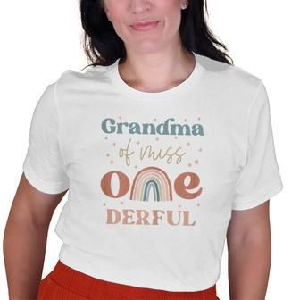 Grandma Of Miss Onederful Boho Rainbow First Birthday Old Women T-shirt | Mazezy