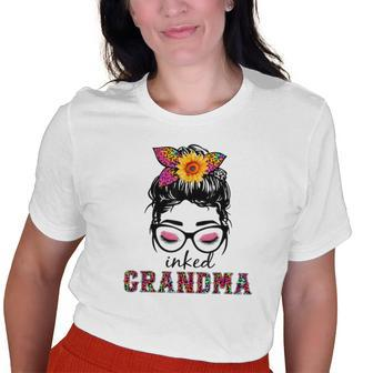 Inked Grandma Messy Bun Mom Life Leopard Mom Old Women T-shirt | Mazezy