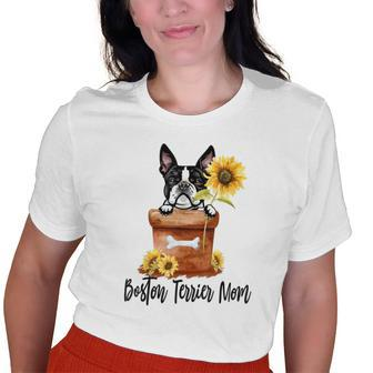 Sunflower Boston Terrier Mom Dog Lover Old Women T-shirt | Mazezy