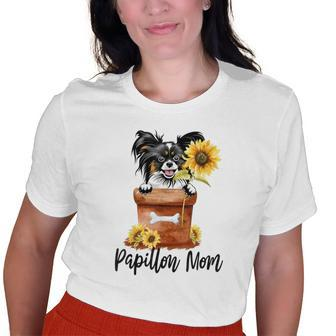 Sunflower Papillon Mom Dog Lover Old Women T-shirt | Mazezy