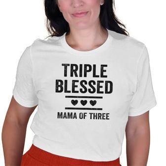 Triple Blessed Mama Of Three Boys Girls Kids Blessed Mom Old Women T-shirt | Mazezy