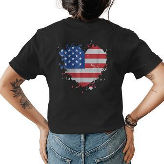 America Love Flag Usa Heart 4Th Of July American Proud Girl Women's Crewneck Short Sleeve Back Print T-shirt - Thegiftio UK