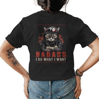 Badass I Do What I Want Cool Vintage Retro Funny Cat Lover Womens Back Print T-shirt - Seseable