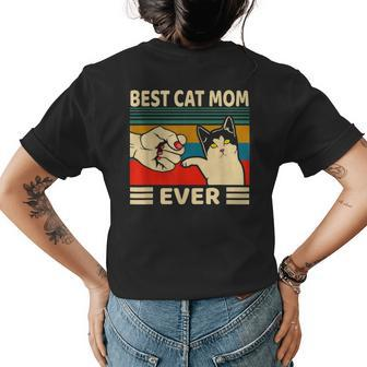 Best Cat Mom Ever Fist Bump Girls Vintage Funny Cat Mama Womens Back Print T-shirt - Seseable