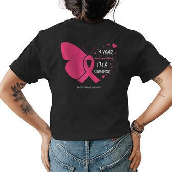 Cute 1 Year Breast Cancer Free Pink Survivor Butterfly Women's T-shirt Back Print | Mazezy