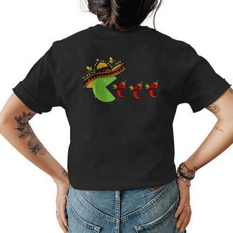 Fun Mexican Sombrero Eating Hot Pepper Skulls Cinco De Mayo Women's Crewneck Short Sleeve Back Print T-shirt - Thegiftio UK
