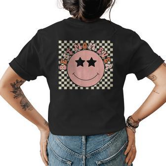 Hippie Smile Face Best Mom Ever Checkered Mothers Day Groovy Womens Back Print T-shirt - Seseable