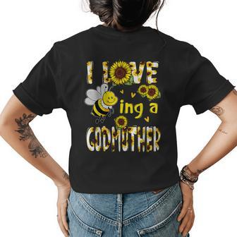 I Love Being A Godmother Sunflower Bee Mothers Day Women's Crewneck Short Sleeve Back Print T-shirt - Thegiftio